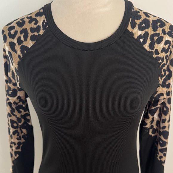 SHEIN Black Bodysuit with Leopard Print Sleeves - Picture 3 of 5